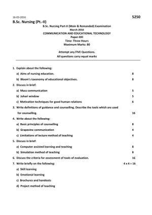 RUHS B.Sc Nursing 2016 Question Paper