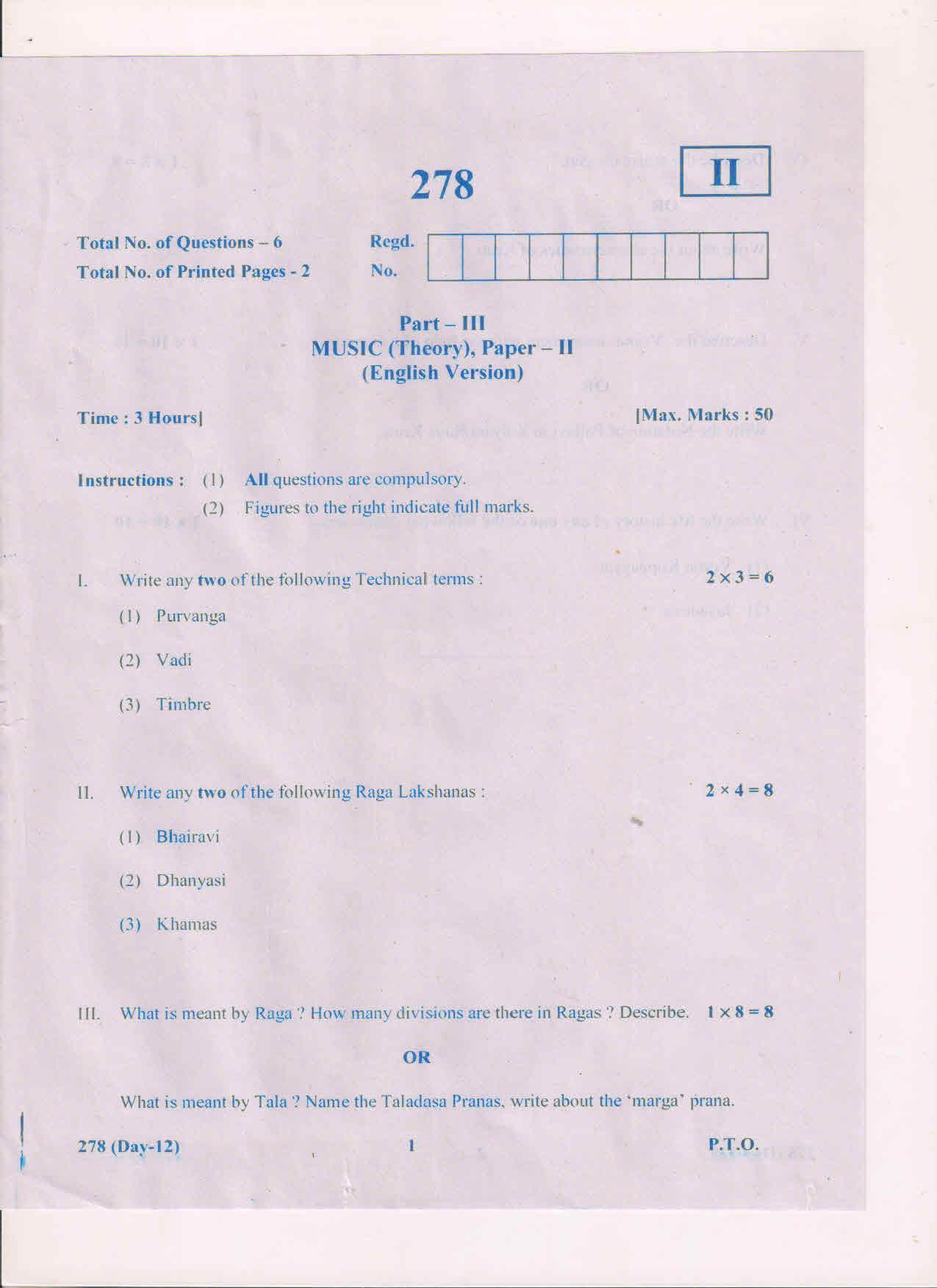 AP Inter 2nd Year Music-II (EM) March-2019-General Question Paper - Page 1