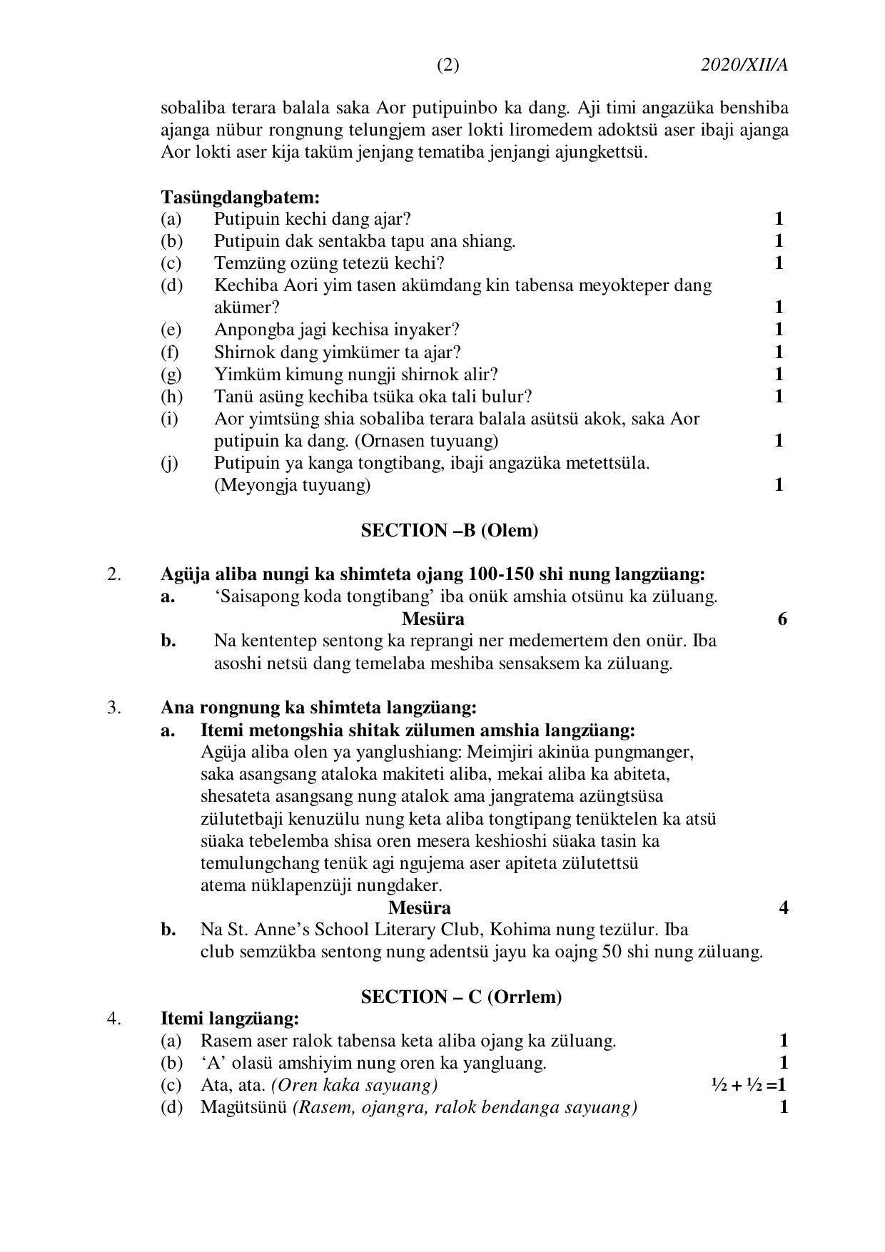 Nagaland Board Class 12 AO 2020 Question Paper - Page 2