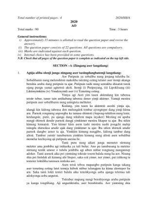 Nagaland Board Class 12 AO 2020 Question Paper