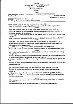 Bilaspur University Question Paper June 2022:Master Of Education (Sem II) Inclusive Strategies For Children With Diverse Needs Paper 1