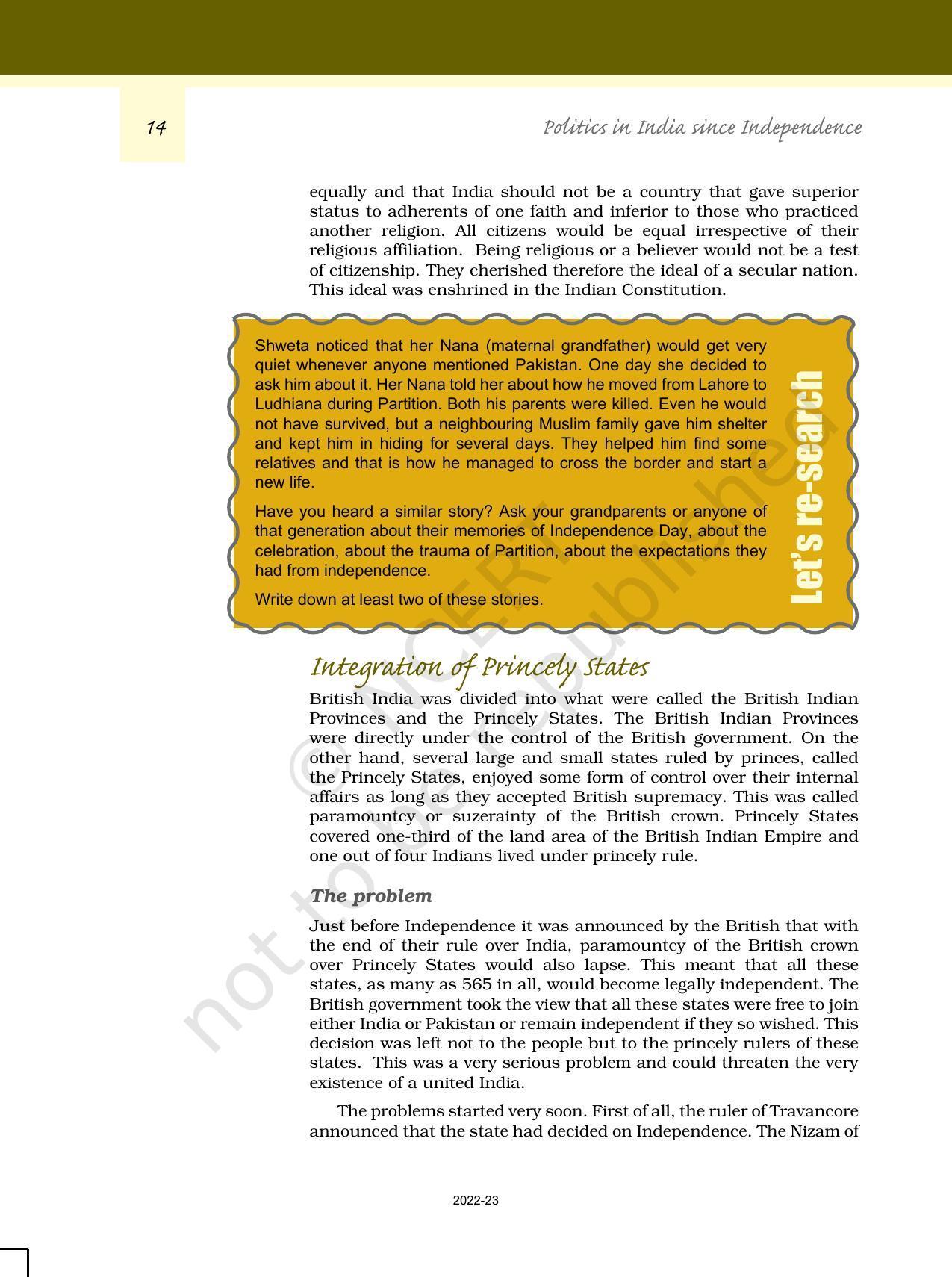 NCERT Book for Class 12 Political Science (Politics In India Since Independence) Chapter 1 Challenges of Nation Building - Page 13