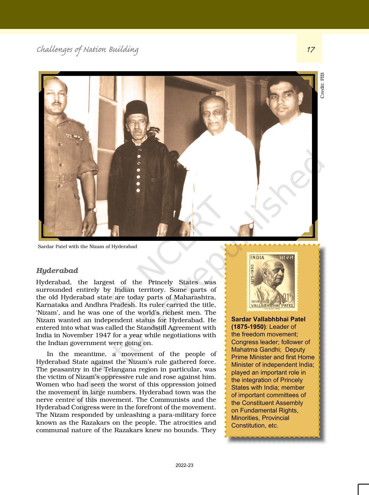 NCERT Book for Class 12 Political Science (Politics In India Since Independence) Chapter 1 Challenges of Nation Building - Page 16