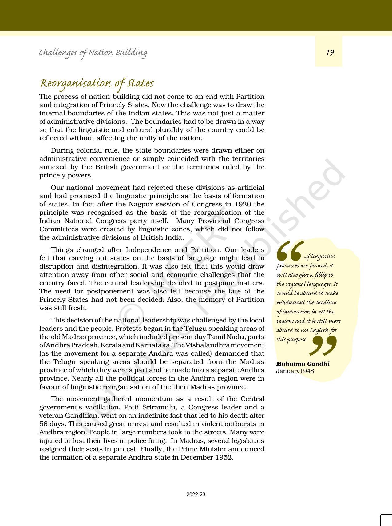 NCERT Book for Class 12 Political Science (Politics In India Since Independence) Chapter 1 Challenges of Nation Building - Page 18