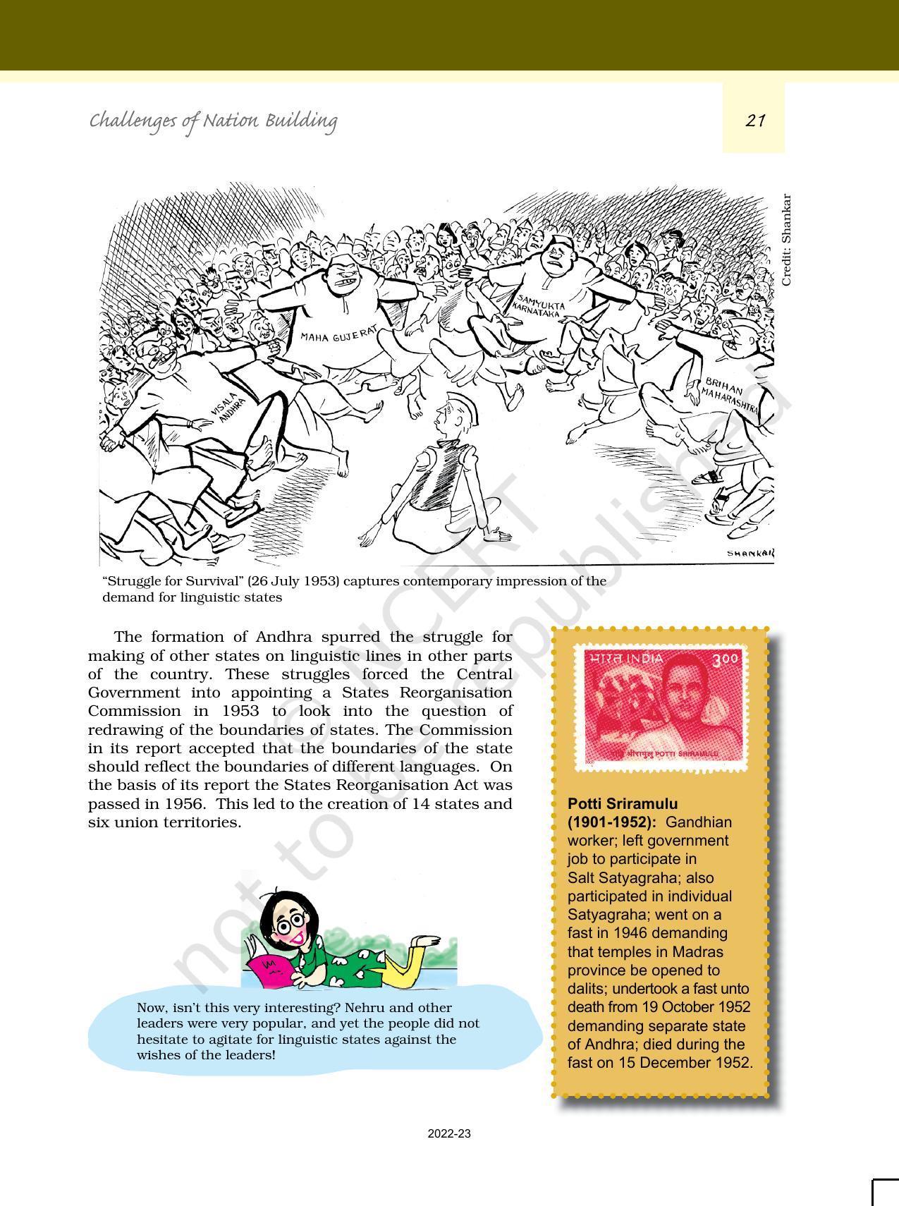 NCERT Book for Class 12 Political Science (Politics In India Since Independence) Chapter 1 Challenges of Nation Building - Page 20