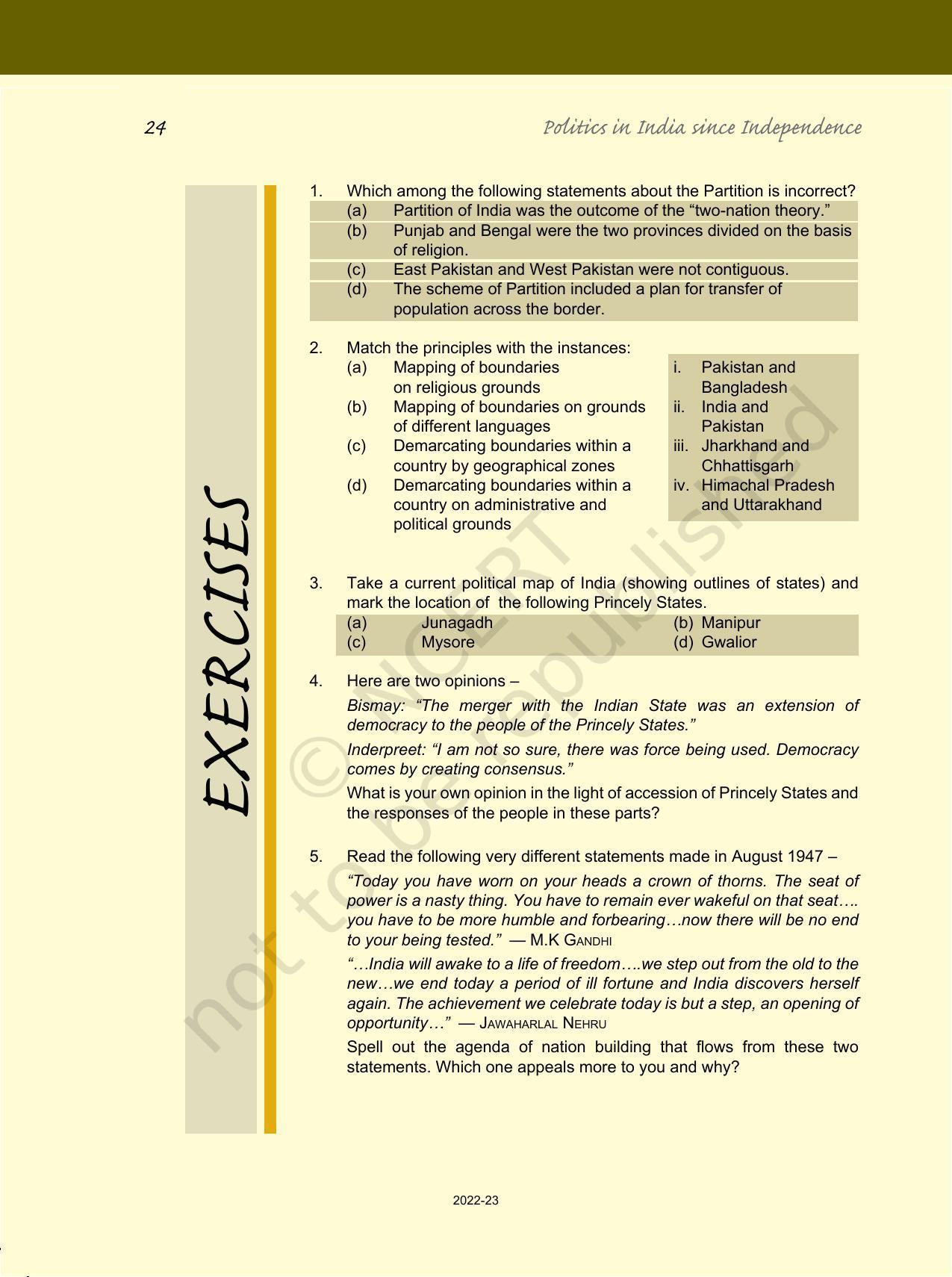 NCERT Book for Class 12 Political Science (Politics In India Since Independence) Chapter 1 Challenges of Nation Building - Page 23