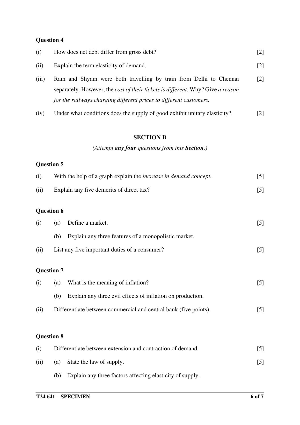 ICSE Class 10 2024 Economics Sample Paper - Page 6