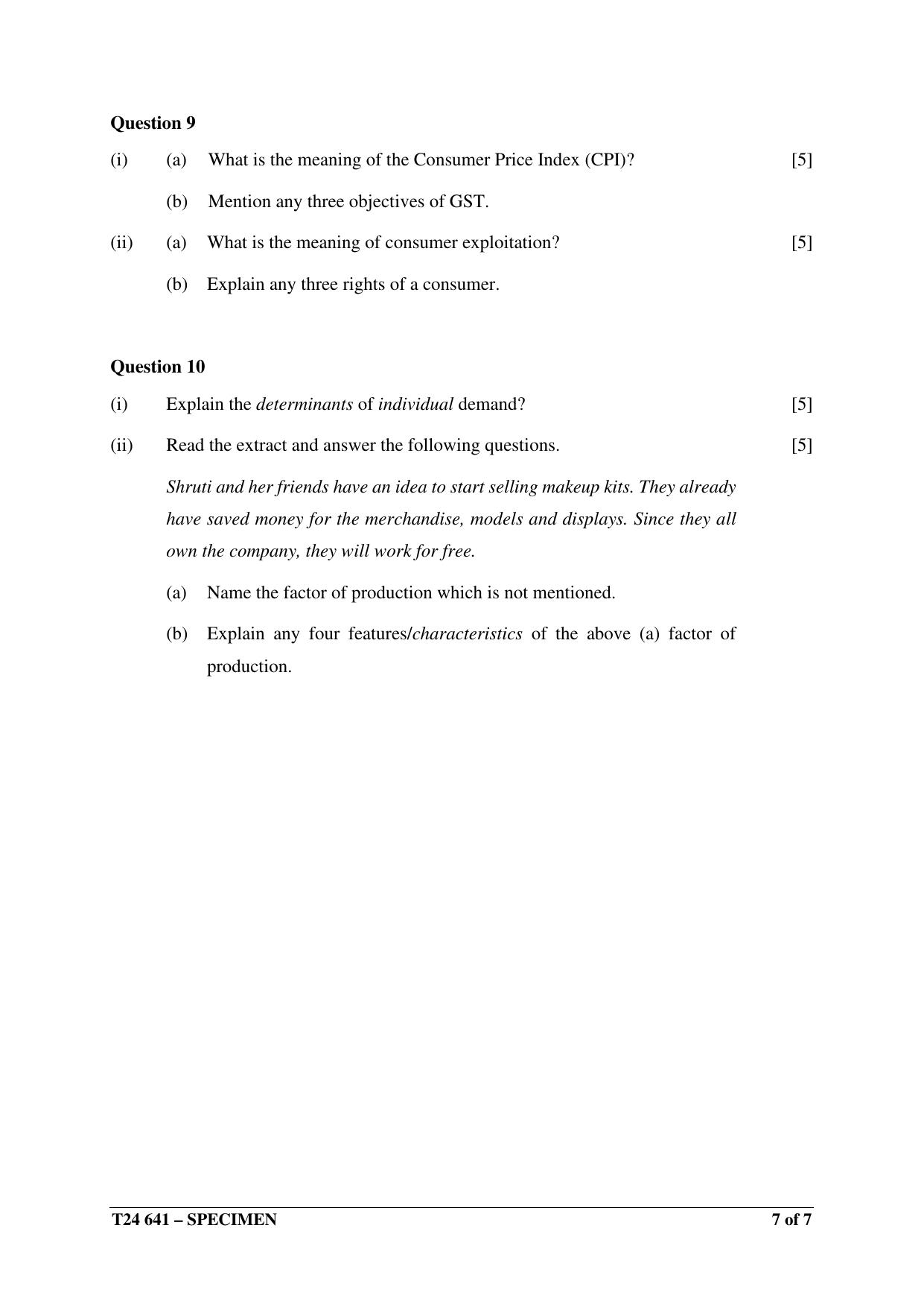 ICSE Class 10  2024 Economics Sample Paper - Page 7
