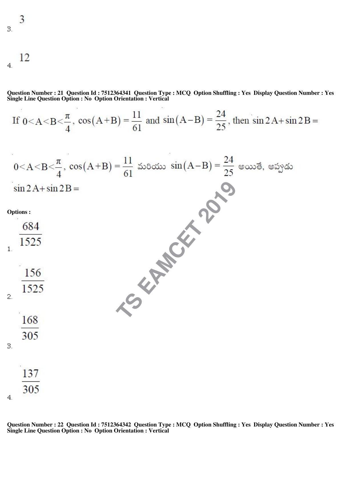 TS EAMCET 2019 Engineering Question Paper with Key (3 May 2019 Afternoon) - Page 15