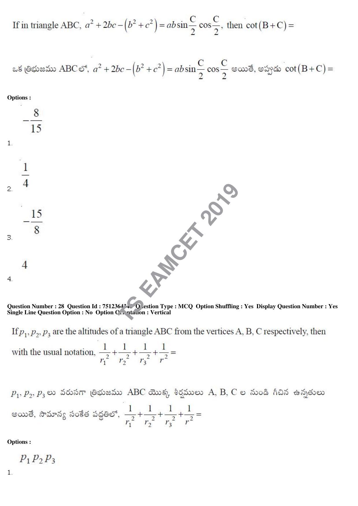 TS EAMCET 2019 Engineering Question Paper with Key (3 May 2019 Afternoon) - Page 19