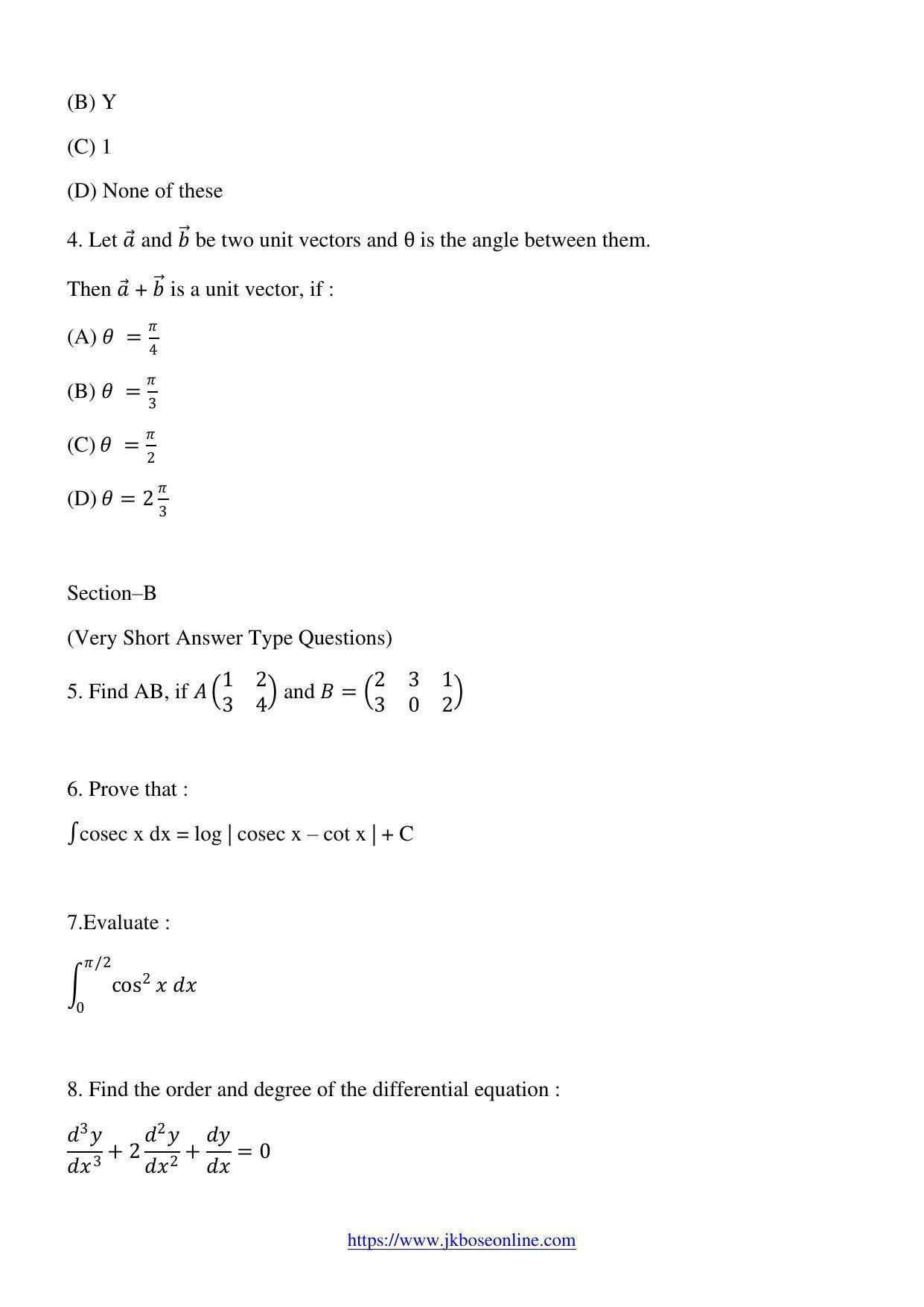 JKBOSE Class 12 Mathematics 2005-C Question Papers 2020 - Page 2