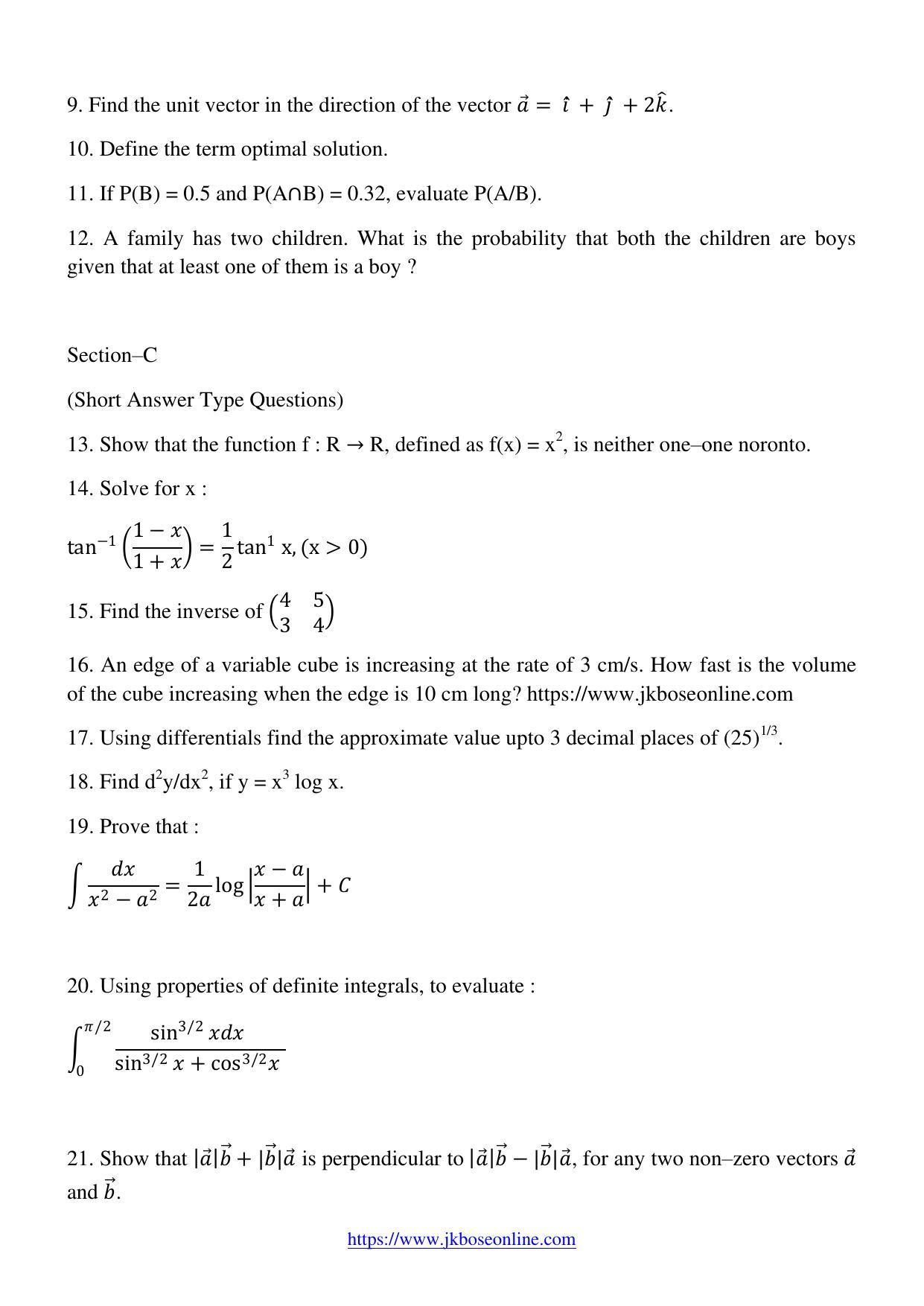 JKBOSE Class 12 Mathematics 2005-C Question Papers 2020 - Page 3