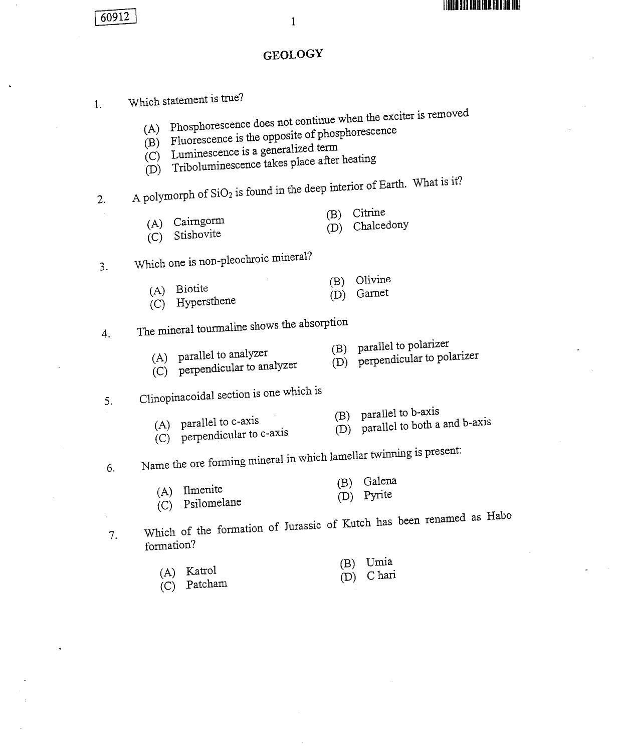 CUSAT CAT 2012 Geology Question Paper - Page 2