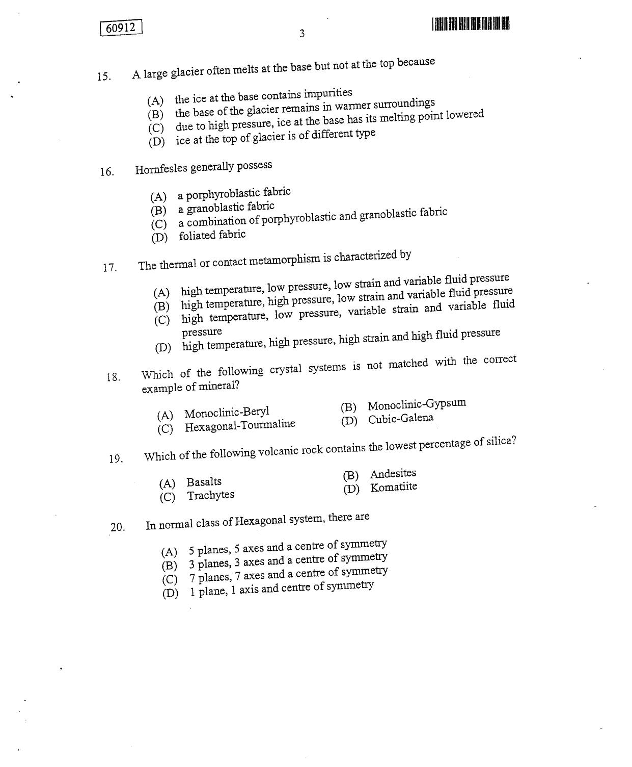 CUSAT CAT 2012 Geology Question Paper - Page 4