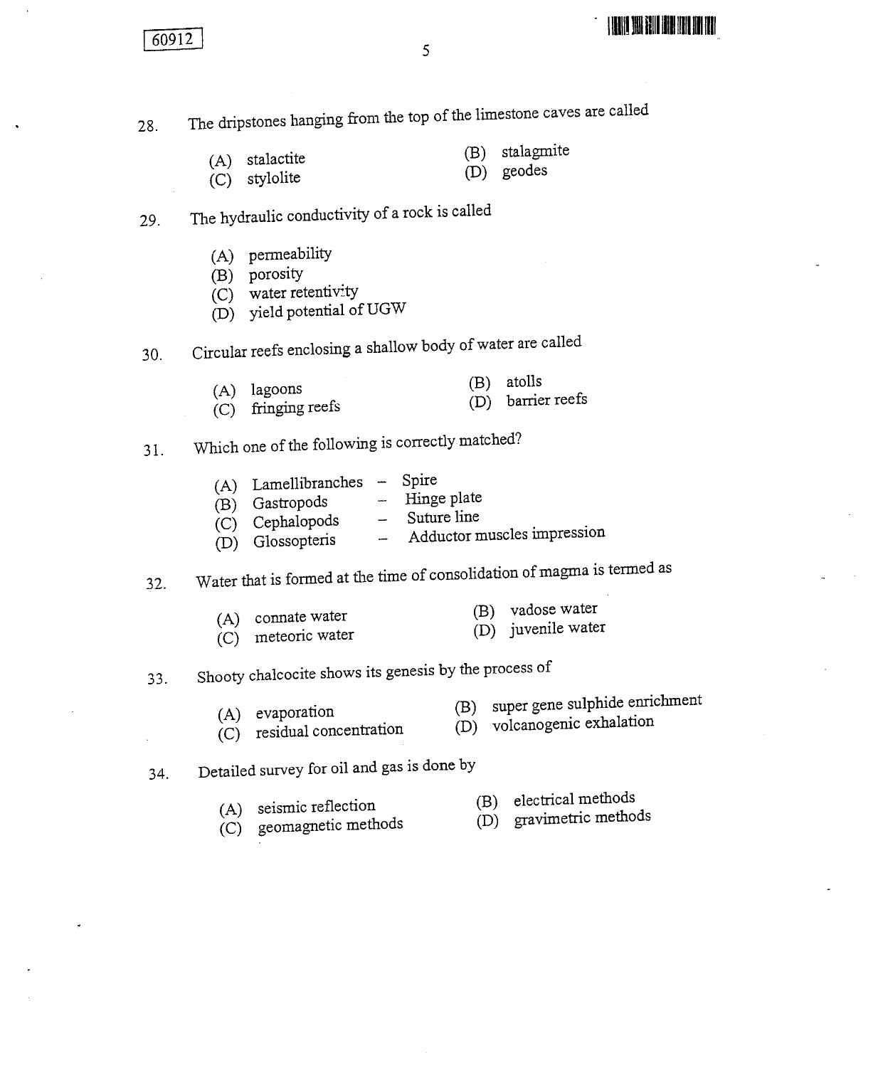 CUSAT CAT 2012 Geology Question Paper - Page 6