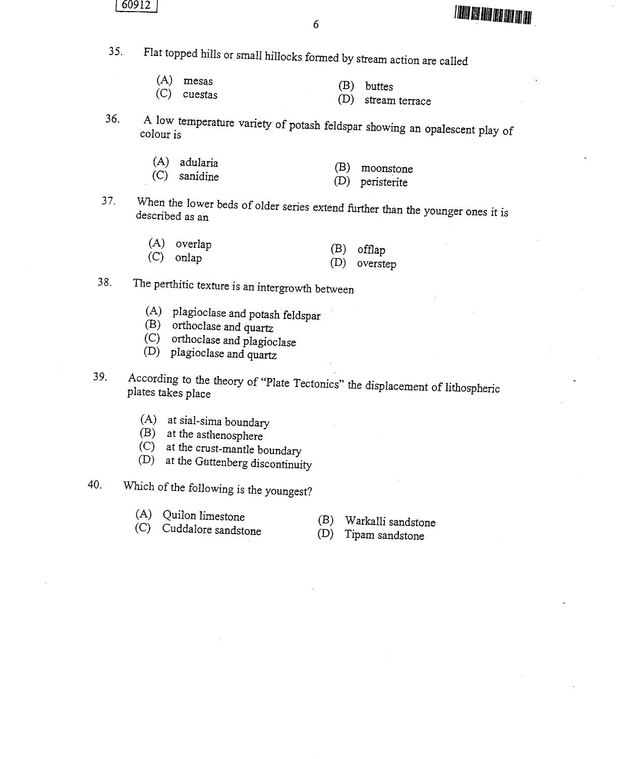 CUSAT CAT 2012 Geology Question Paper - Page 7