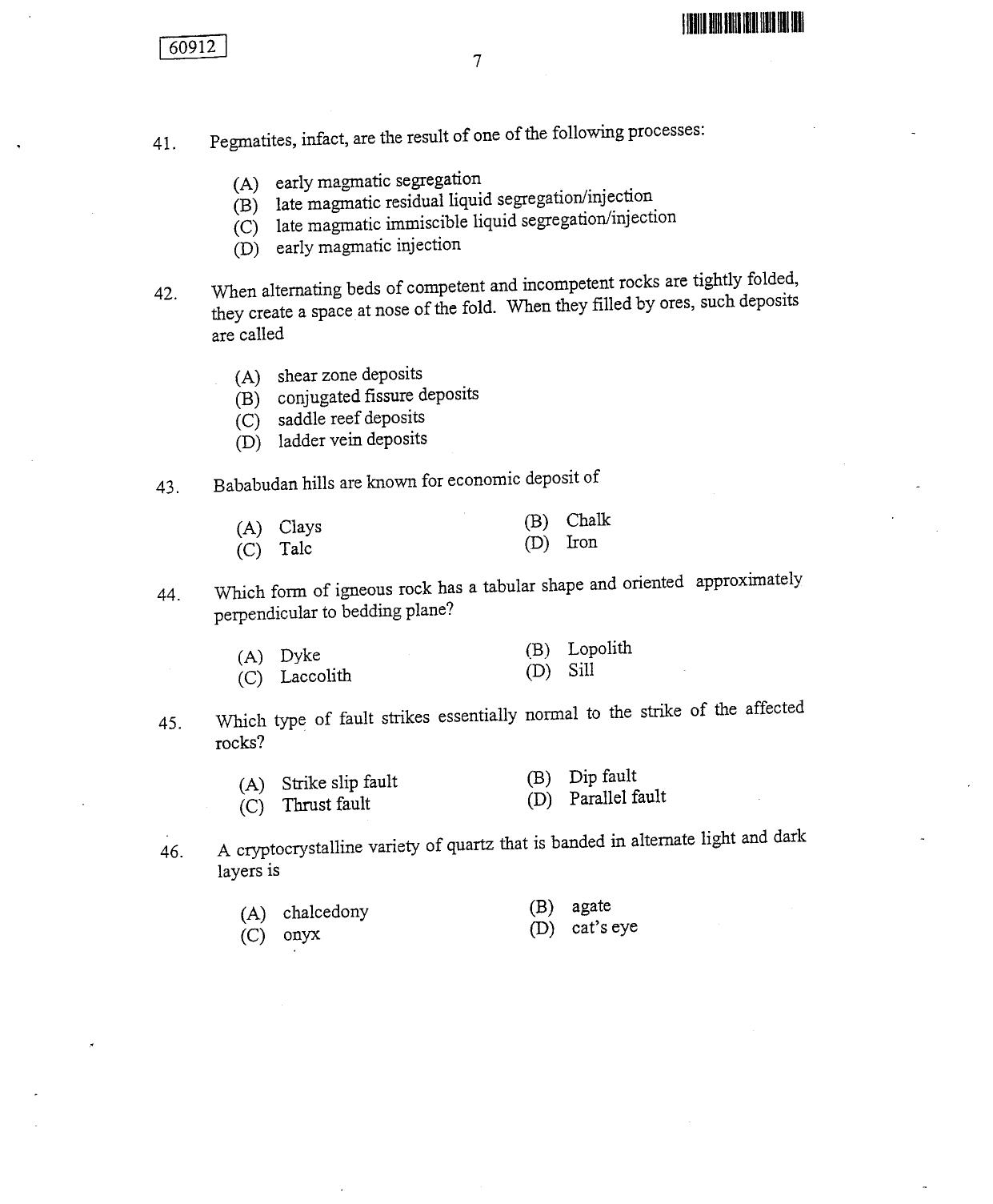 CUSAT CAT 2012 Geology Question Paper - Page 8