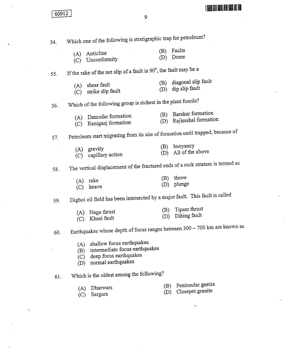 CUSAT CAT 2012 Geology Question Paper - Page 10