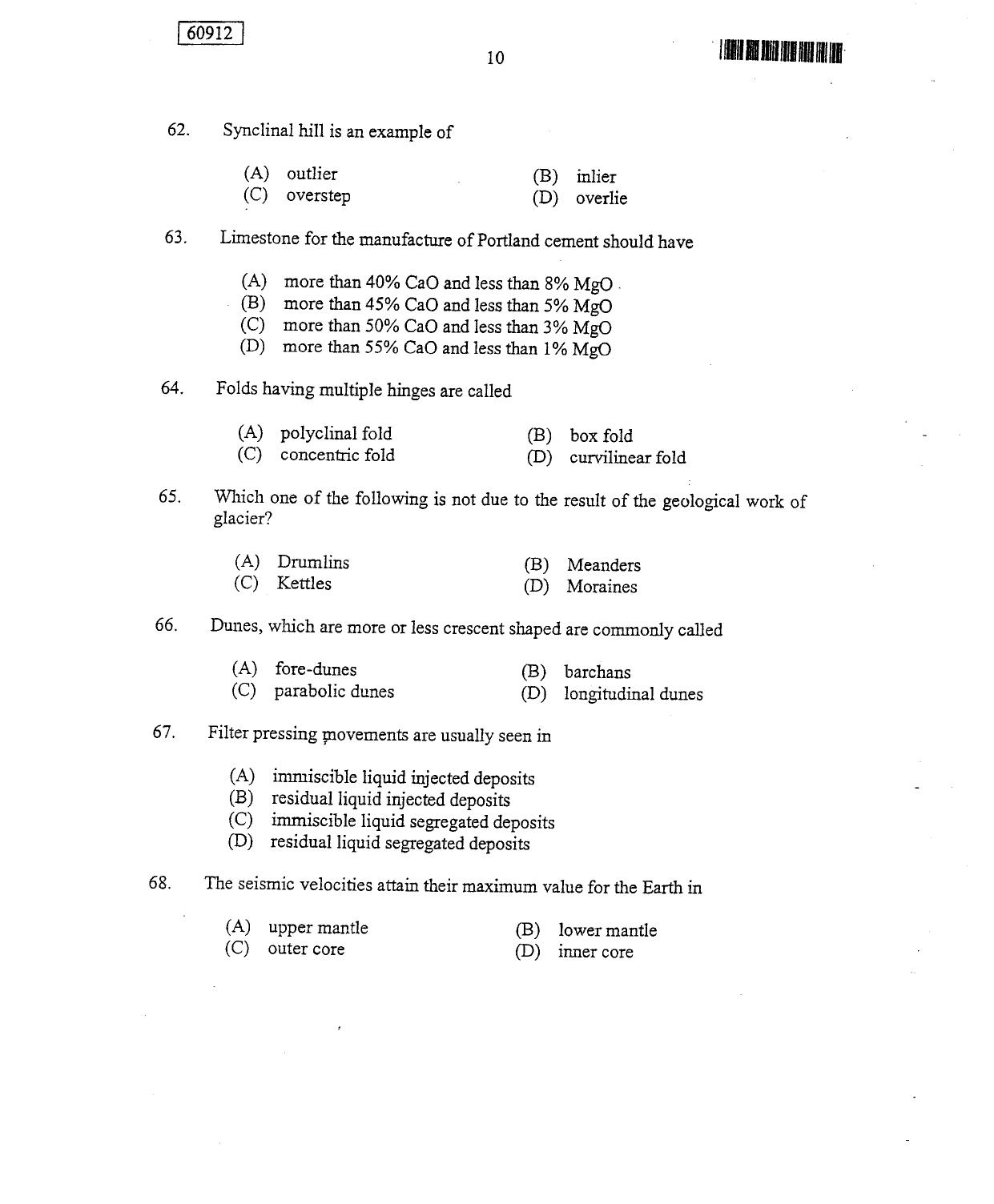 CUSAT CAT 2012 Geology Question Paper - Page 11