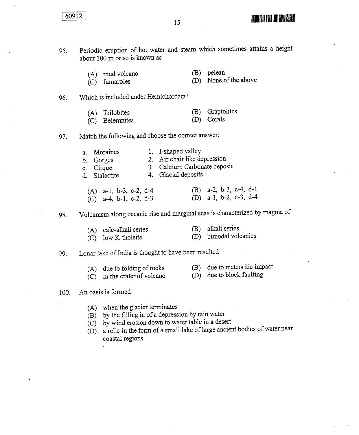 CUSAT CAT 2012 Geology Question Paper - Page 16