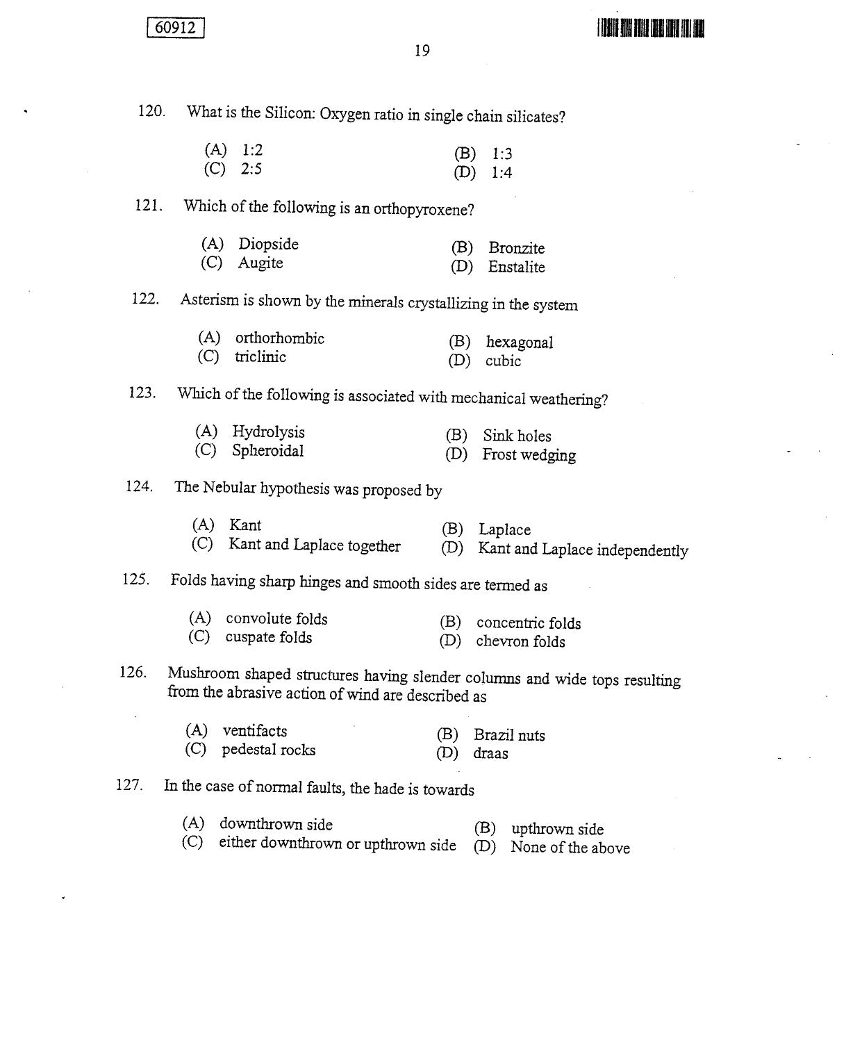 CUSAT CAT 2012 Geology Question Paper - Page 20