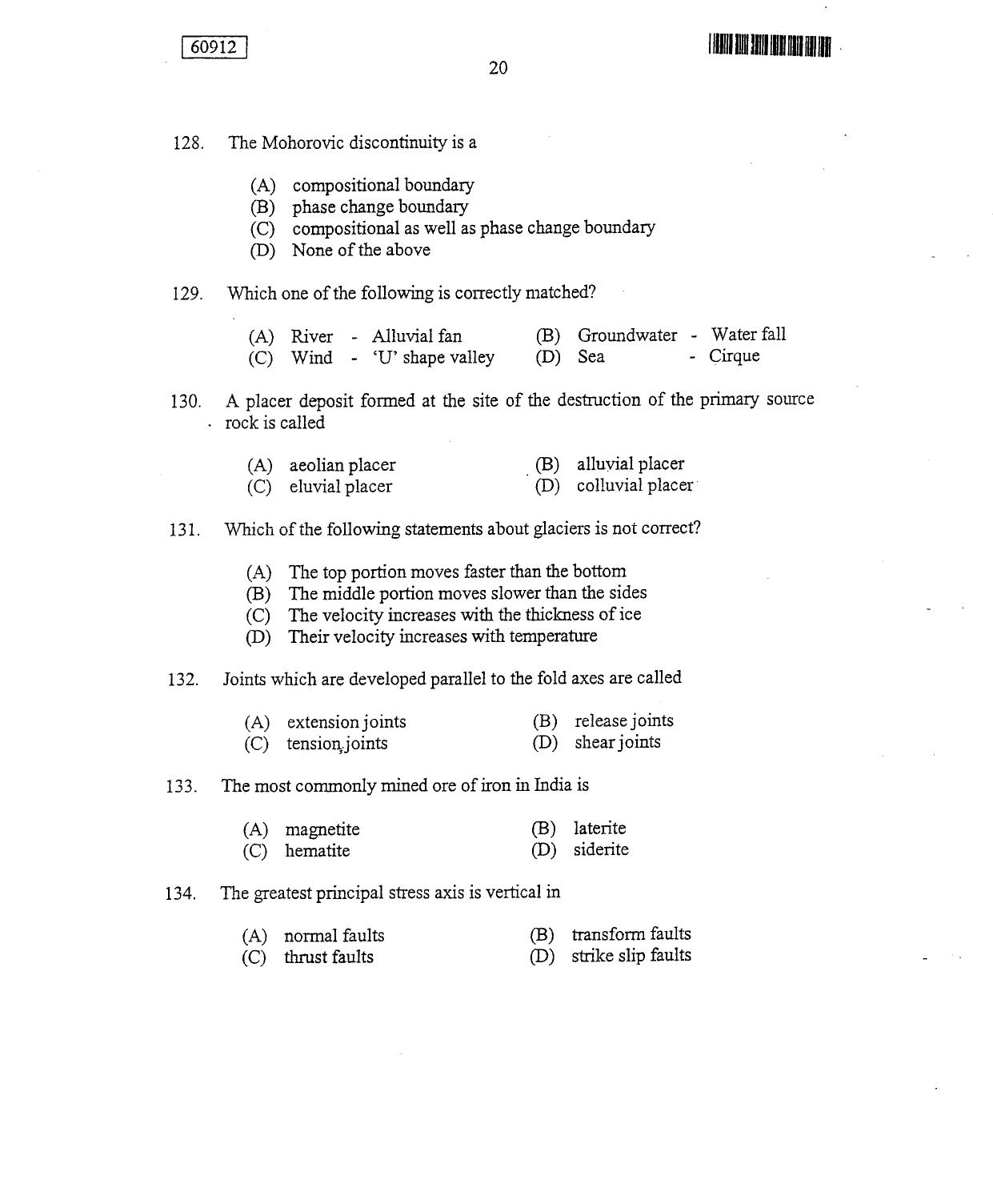 CUSAT CAT 2012 Geology Question Paper - Page 21