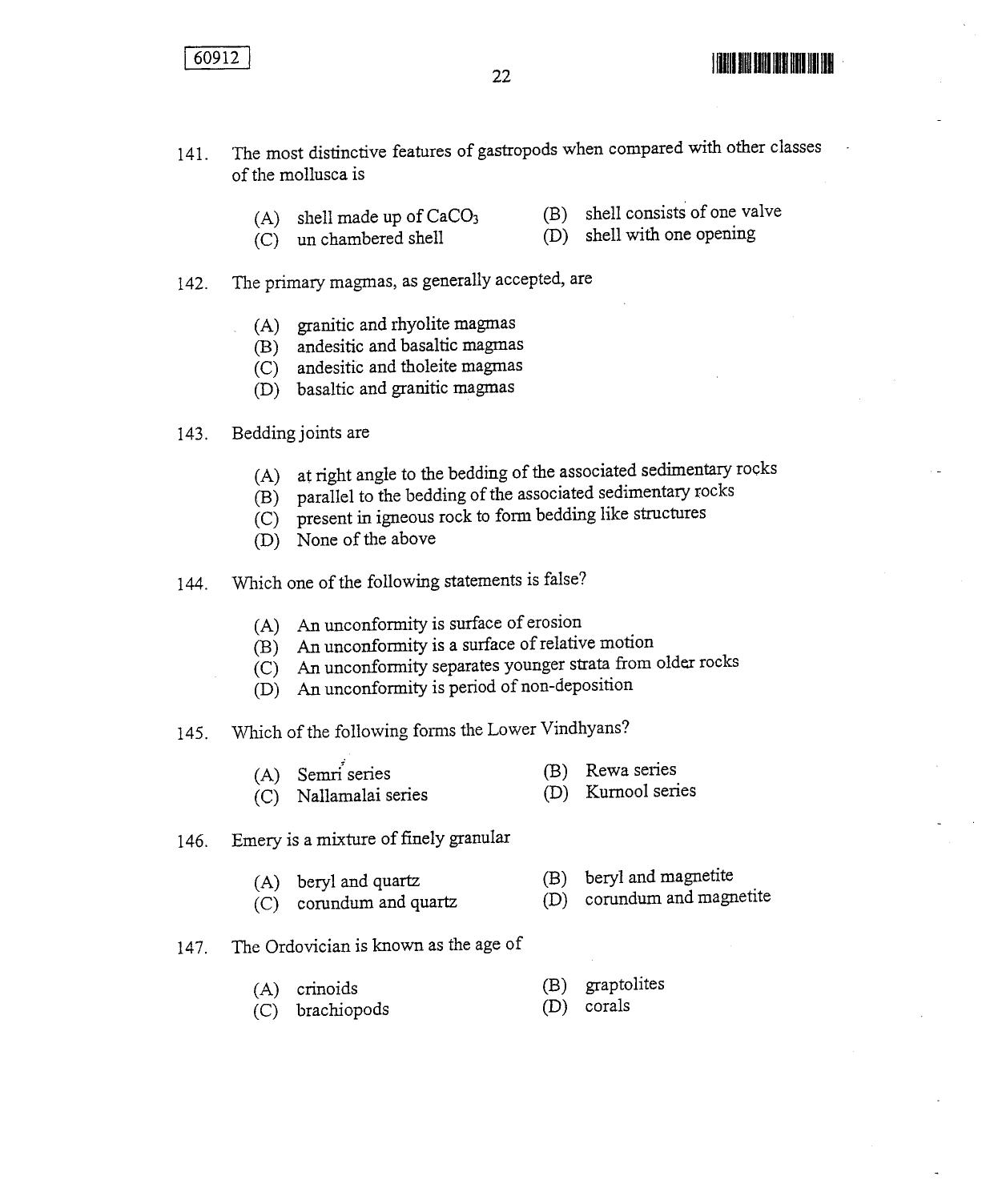 CUSAT CAT 2012 Geology Question Paper - Page 23