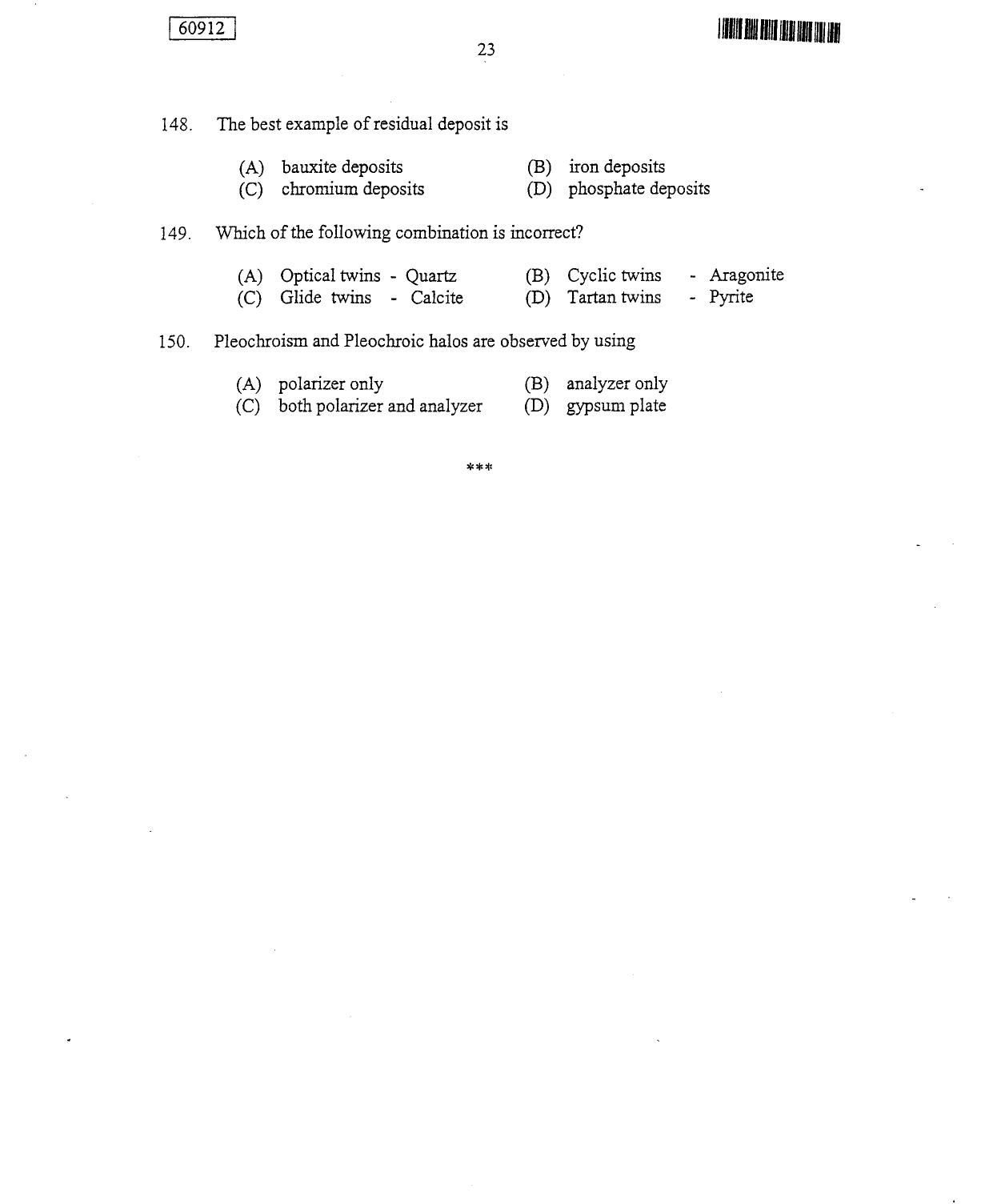 CUSAT CAT 2012 Geology Question Paper - Page 24