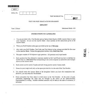 CUSAT CAT 2012 Geology Question Paper