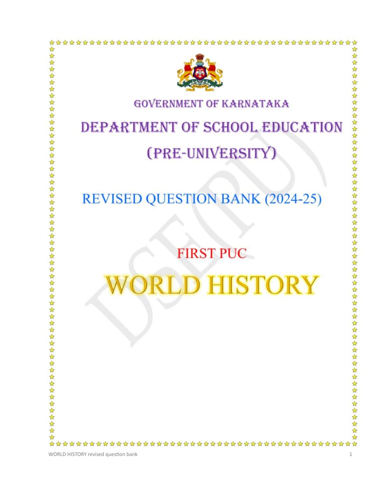 Karnataka 1st PUC Question Bank 2025 - History English - Page 1