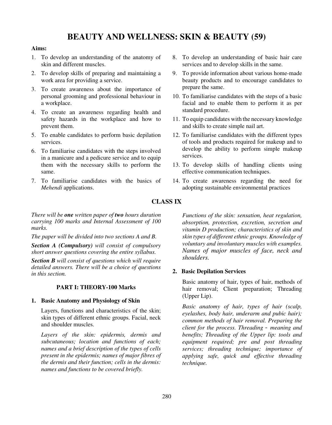 ICSE Beauty and Wellness (Skin and Beauty) Syllabus - Page 1