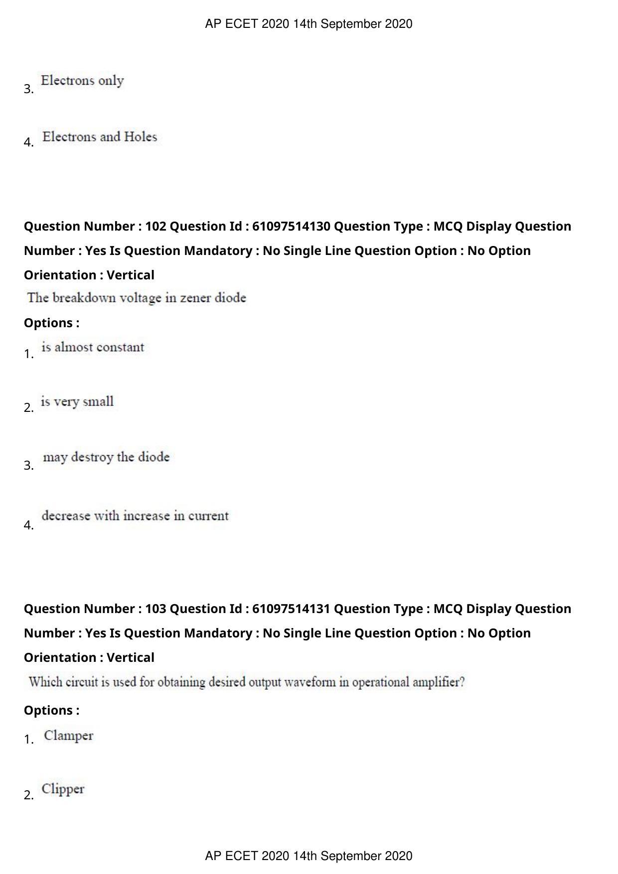 AP ECET 2020 - Electronics and Communication (Preview) Question Paper With Preliminary Keys - Page 56