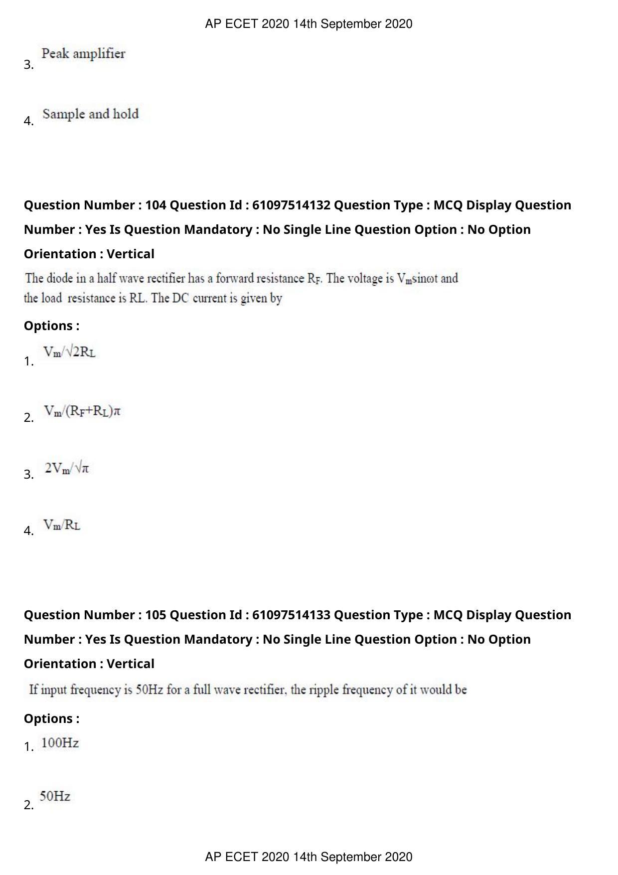 AP ECET 2020 - Electronics and Communication (Preview) Question Paper With Preliminary Keys - Page 57