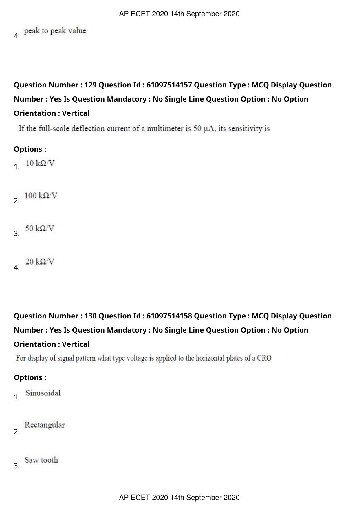 AP ECET 2020 - Electronics and Communication (Preview) Question Paper With Preliminary Keys - Page 70
