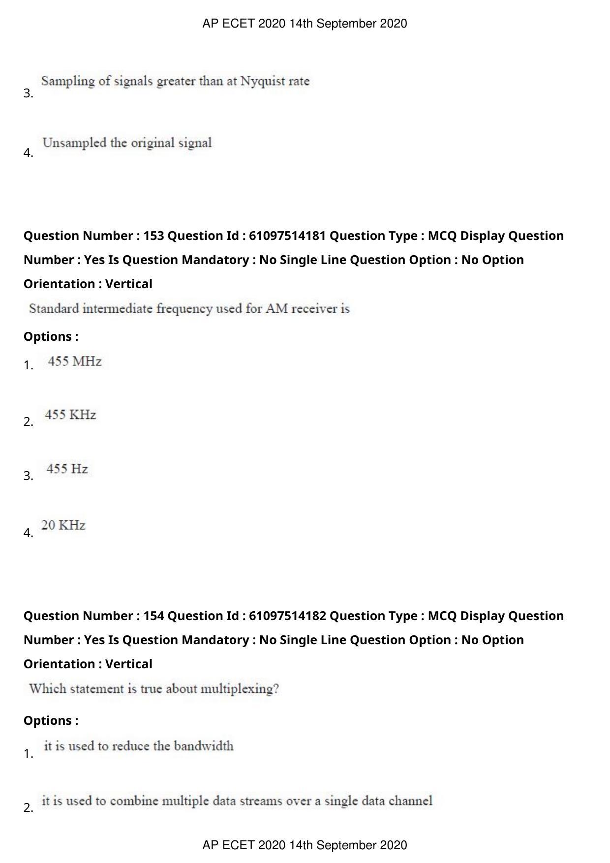 AP ECET 2020 - Electronics and Communication (Preview) Question Paper With Preliminary Keys - Page 82