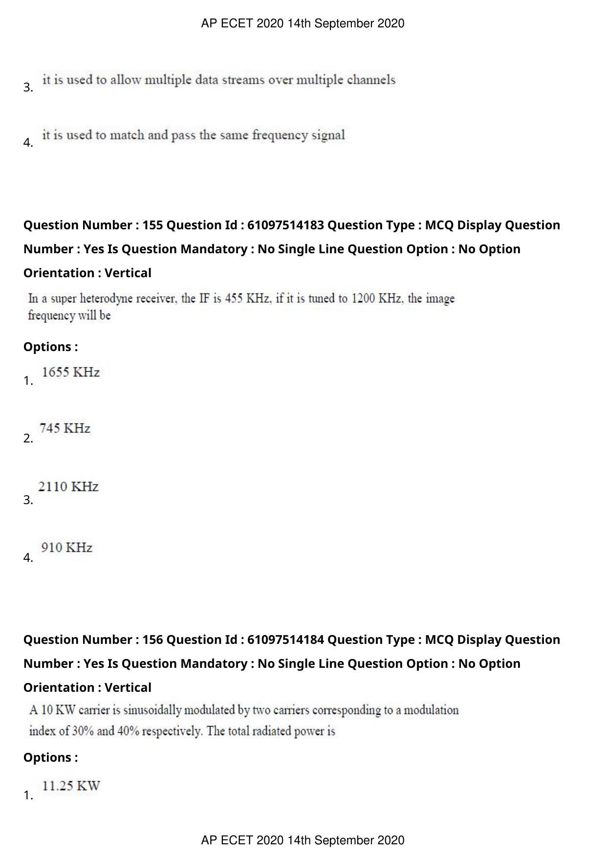 AP ECET 2020 - Electronics and Communication (Preview) Question Paper With Preliminary Keys - Page 83