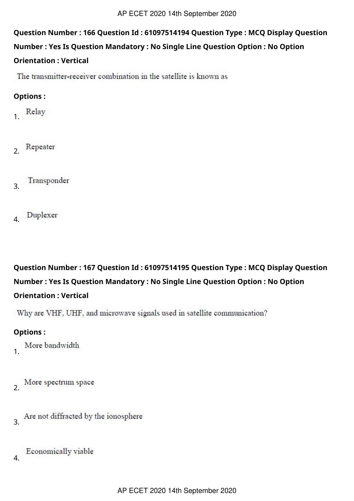 AP ECET 2020 - Electronics and Communication (Preview) Question Paper With Preliminary Keys - Page 89