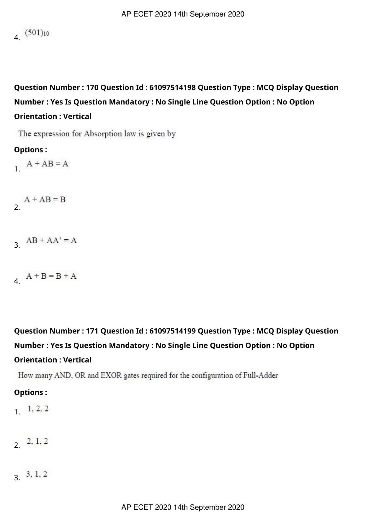 AP ECET 2020 - Electronics and Communication (Preview) Question Paper With Preliminary Keys - Page 91