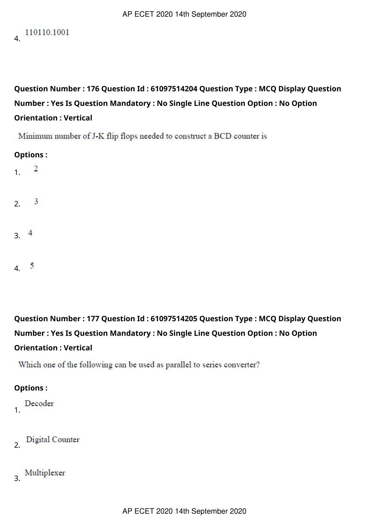 AP ECET 2020 - Electronics and Communication (Preview) Question Paper With Preliminary Keys - Page 94