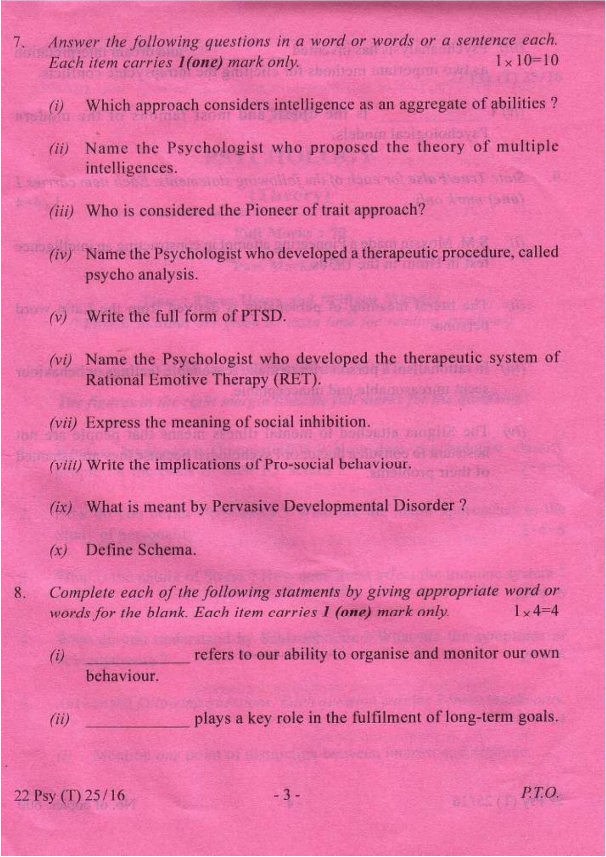 COHSEM Class 12 Psychology 2016 Question Papers - Page 3