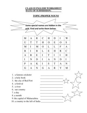 Worksheet for Class 2 English Assignment 54 Proper Nouns