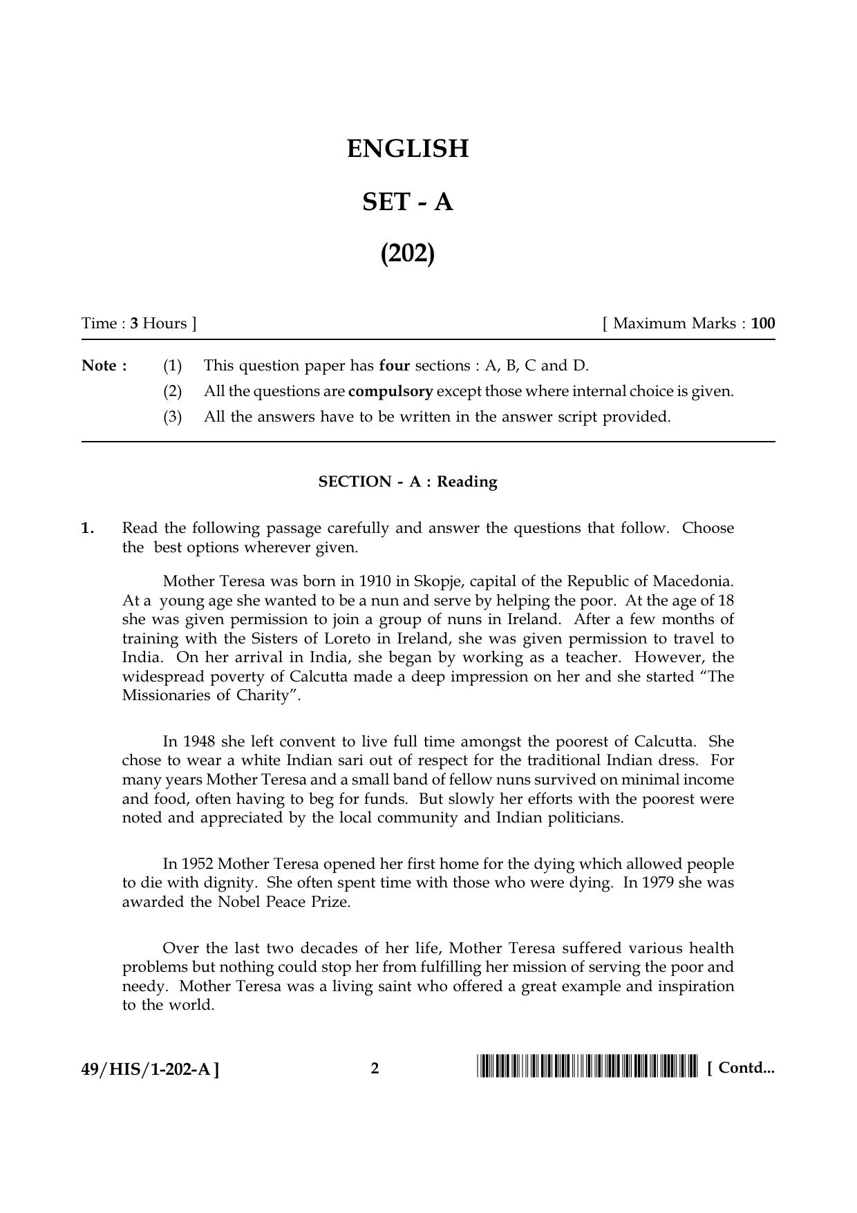 NIOS October 2014 Class 10 English Question Paper - Page 2