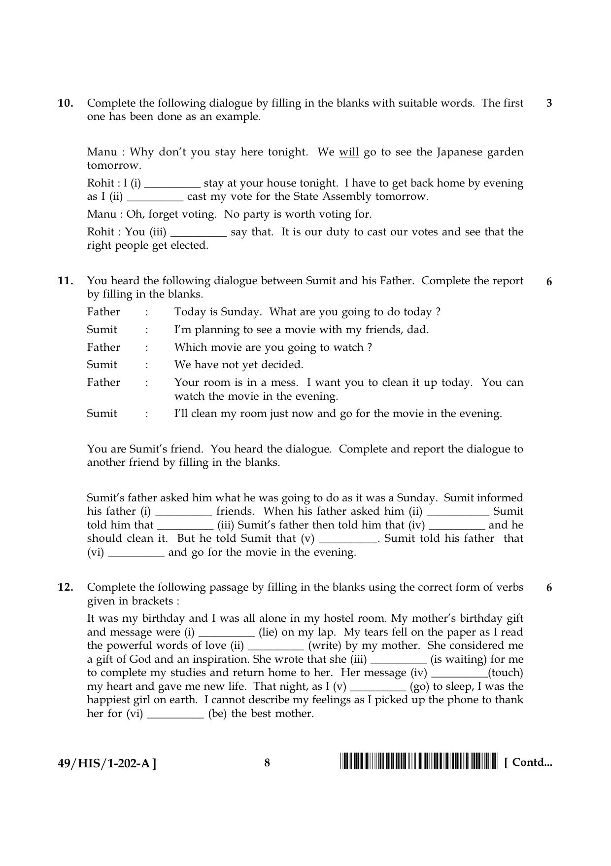NIOS October 2014 Class 10 English Question Paper - Page 8