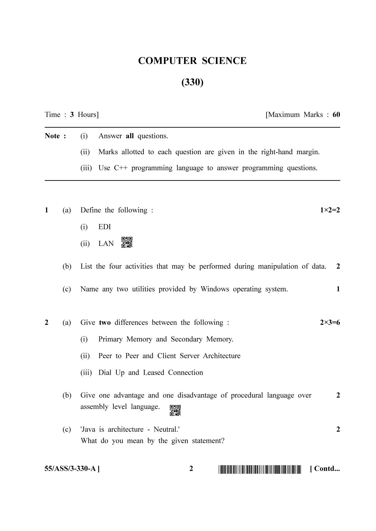 NIOS October 2017 Class 12 Computer Science Question Paper - Page 2