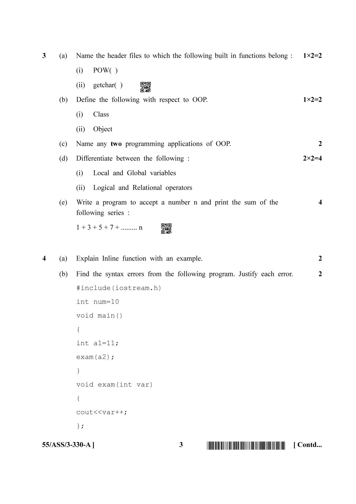 NIOS October 2017 Class 12 Computer Science Question Paper - Page 3