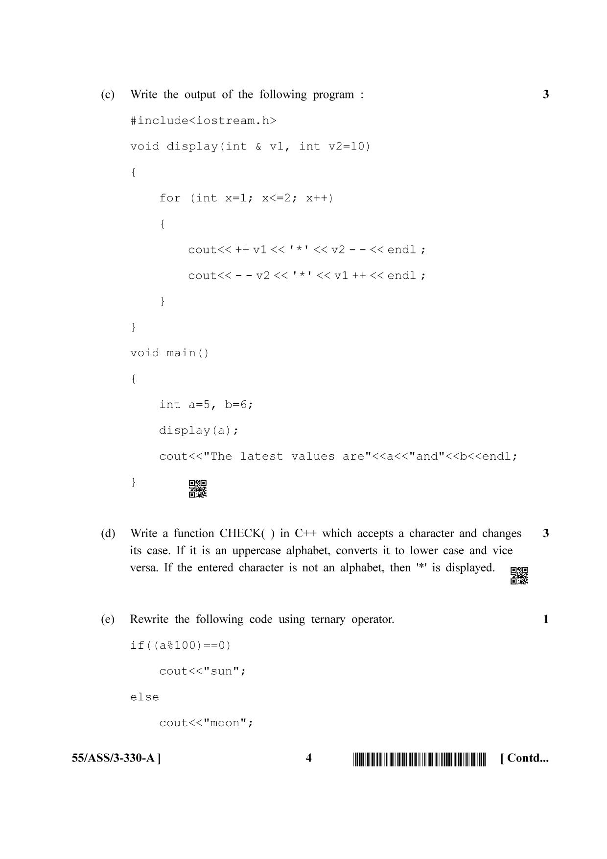 NIOS October 2017 Class 12 Computer Science Question Paper - Page 4