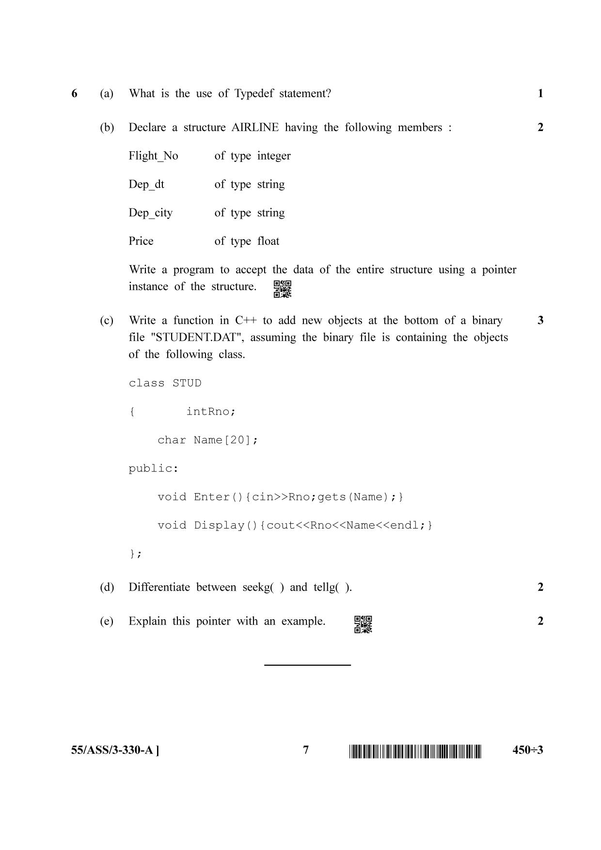 NIOS October 2017 Class 12 Computer Science Question Paper - Page 7