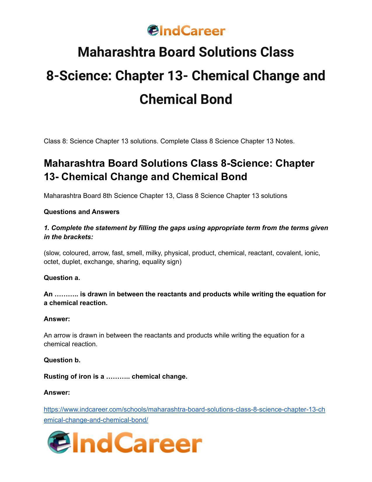 Maharashtra Board Solutions Class 8-Science: Chapter 13- Chemical Change and Chemical Bond - Page 2