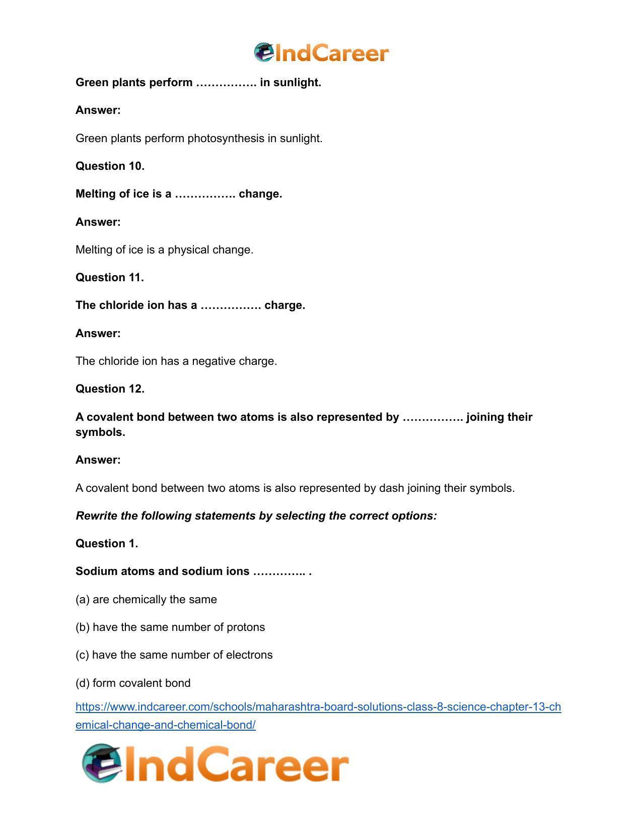 Maharashtra Board Solutions Class 8-Science: Chapter 13- Chemical Change and Chemical Bond - Page 13