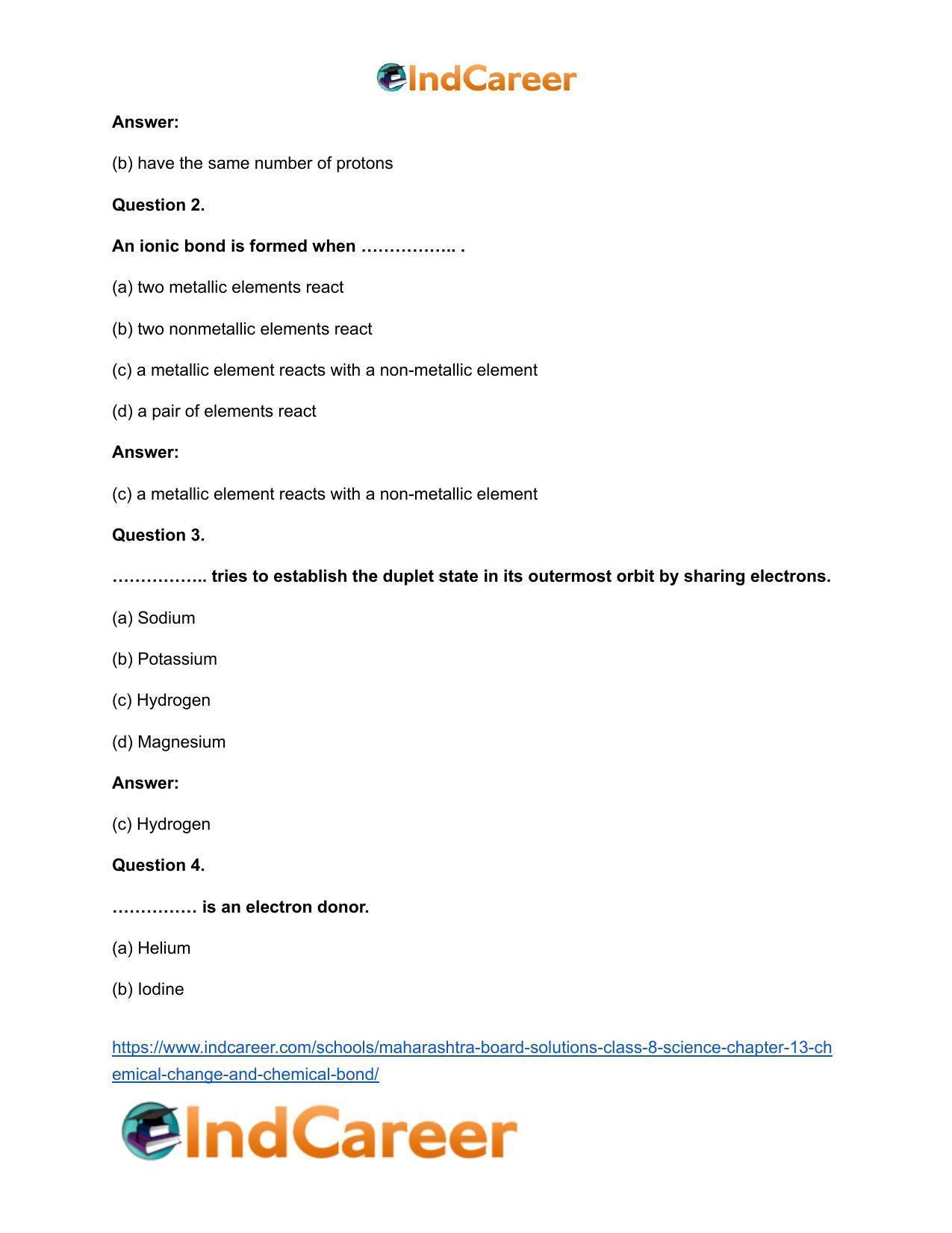 Maharashtra Board Solutions Class 8-Science: Chapter 13- Chemical Change and Chemical Bond - Page 14